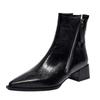 Soft Leather Thick Heel Short Boots Women's Pointed Middle Heel Thin Boots Velvet Women's Shoes Winter New Cotton Leather Shoes Martin Boots