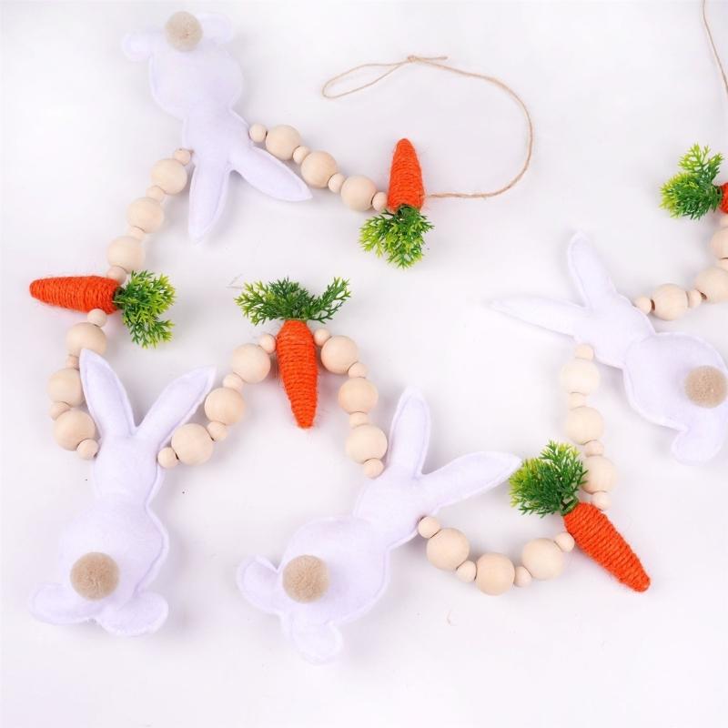 Safe User Friendly Materials Easter Rabbit Hanging Garlands with Wood Beads Nonwoven Fabric for Family and Pet Safe Space