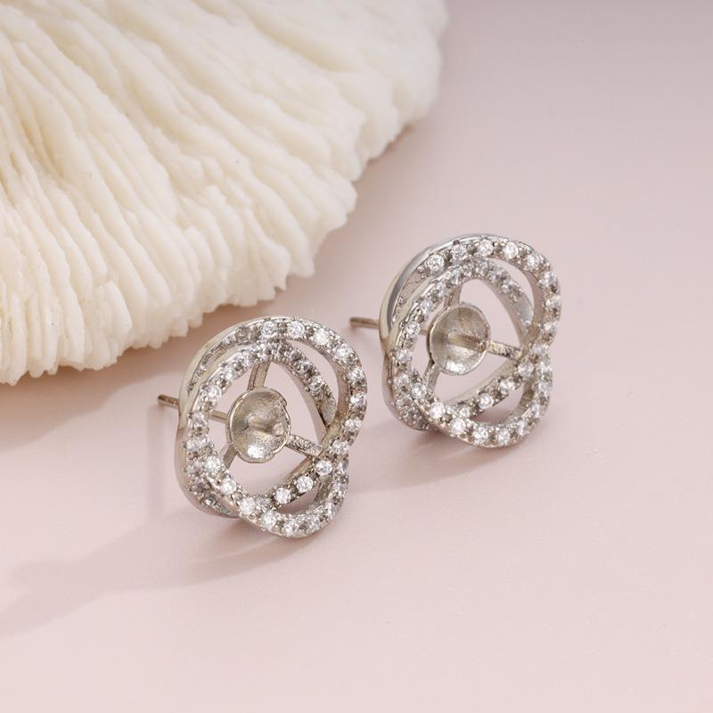 DIY Pearl Accessories, Copper-plated K Gold Classic Micro-inlaid Zircon Stud Earrings Empty Holder Work In Progress Earrings Jewelry