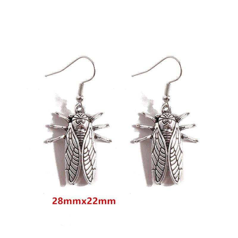 Fashion Antique Silver Color Retro Bohemian Cicada Insect Pendant Dangle Earrings for Women