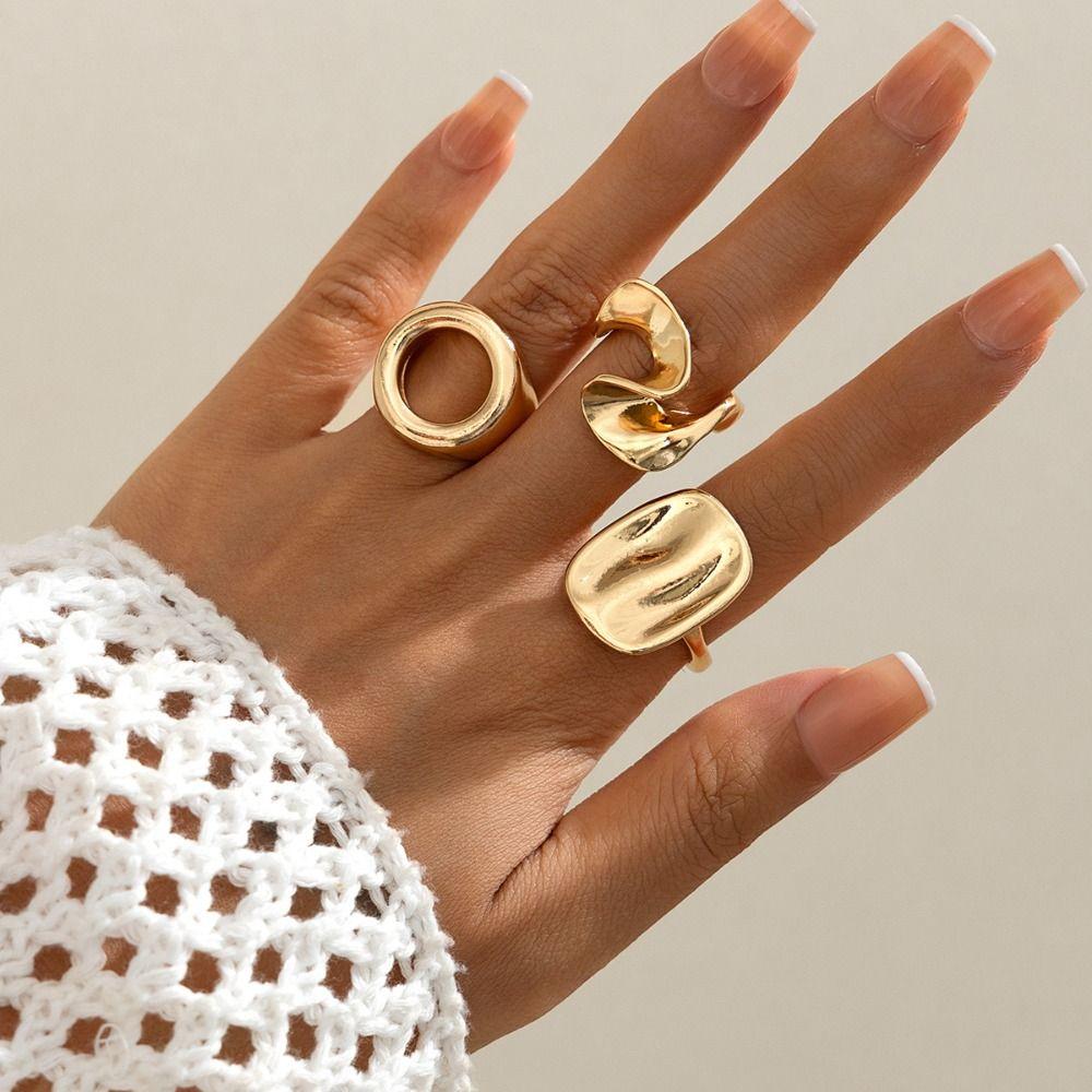 3pcs/set Personality Hollow Square Ring Goth Knuckle Joint Ring Fashion Irregular Open Ring  Men