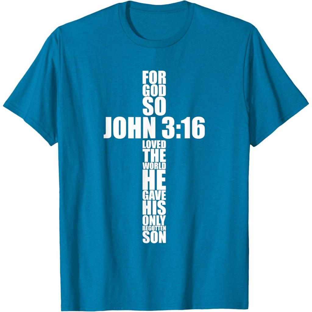 John 316 Cross Christian Bible Verse Religious Graphic Tshirt Men Casual