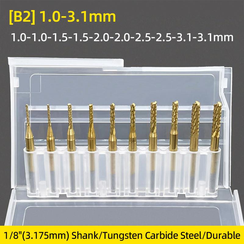 Milling Cutter Carbide End Milling Tools 0.8-3.175mm TiN Coated CNC Router Bits End Mill for PCB Machine Cutter Engraving Edge