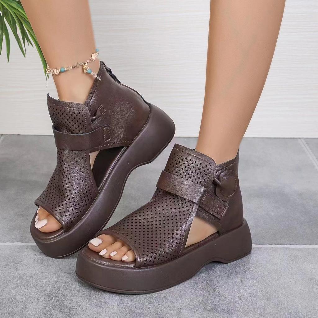 Foreign Trade Large Size Spring and Summer Muffin Thick Sole Heightening Sandals Women's Fashion Versatile Outer Wear Hollow Roman Cool Boots Women