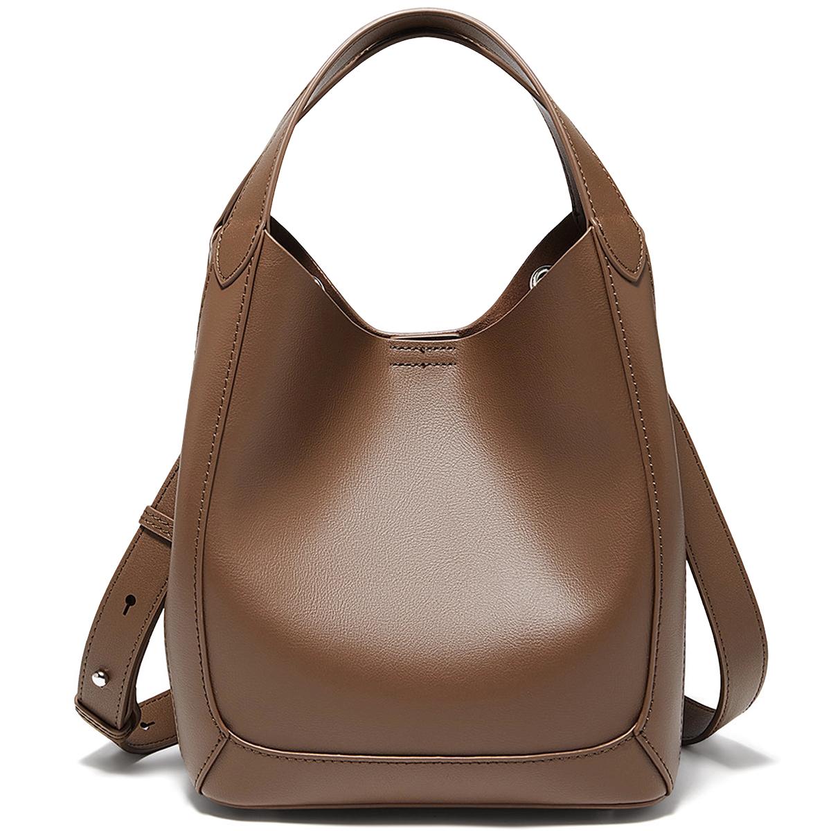 FOXER Lady s Shoulder Bag Split Leather High Quality Elegant Women s Handbag Solid Fashion Handbag Commute Bucket Bag