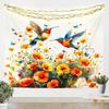 Watercolor Hummingbird Tapestry, Vibrant Wall Hanging with Colorful Hummingbirds & Cherry Blossoms on Purple Background