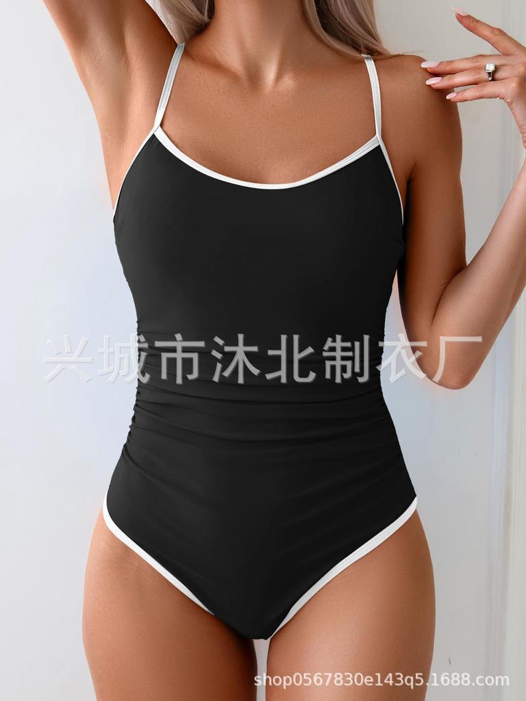 New women's one-piece swimsuit women's belly slim swimsuit solid color double-parcel thin shoulder strap swimsuit
