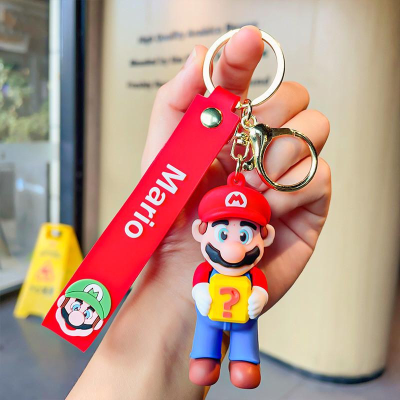 

Cute Mario Keychain Super Mario Silicone Keyring For Car Bags Couples Gift Box Red