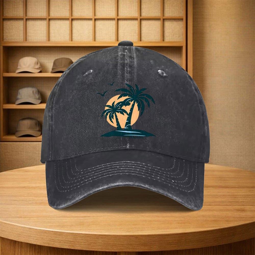 Vintage Tropical Island Coconut Tree Baseball Cap Unisex Adjustable Snapback Hat