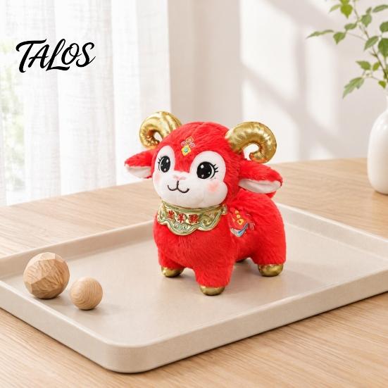 Decorative Hanging Ornament Zodiac Sheep Plush Mascot Doll, New Year Stuffed Goat with Festive Home Decor Gilded Horn & Embroidery, Cue Pendant,