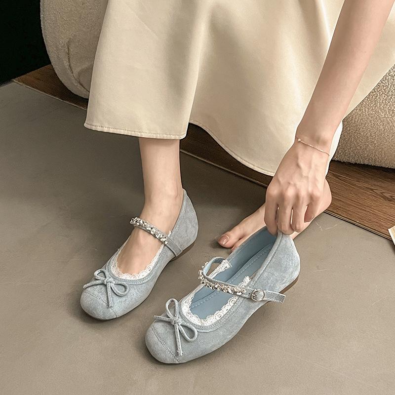 Korean version of the design sense bow flat bottom shallow mouth Mary Jane shoes women's 2025 summer new versatile exquisite small leather shoes