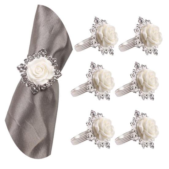 6Pcs Attractive Rose Napkin Fine Workmanship Buttons Beautifully Decorative White Bloom Flower Rose Serviette Towel