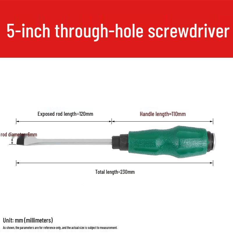 High-Hardness Chrome Vanadium Steel Through-Tang Slotted & Phillips Screwdriver - Hammer-Friendly Hand Tool.
