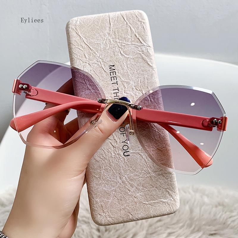 Rimless Sunglasses Women's Retro Metallic Sun Glasses UV Protection New Fashion Cutting Lens Eyewear UV400 Sun Glasses Gafas