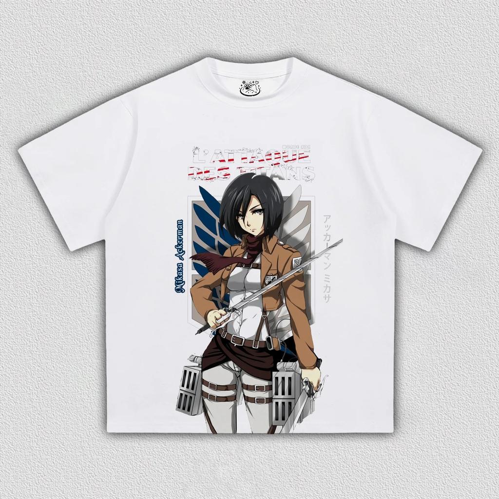 Animekaraktärer Mikasa Ackerman T-shirt Damer Herrar Attack on Titan Tryck Oversized Herr Dammode Streetwear hög kvalitet
