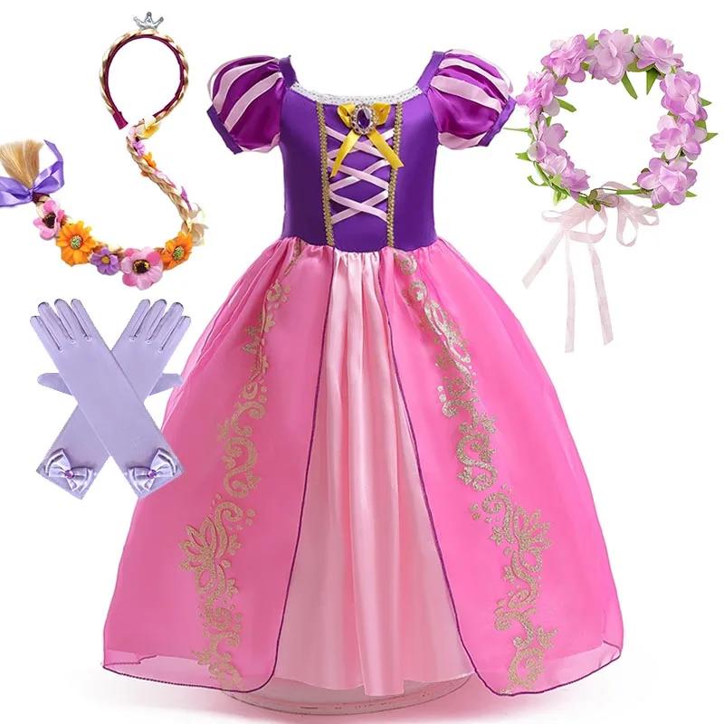 Rapunzel Princess Dress Costume For Kid Girl Halloween Cosplay Puff Sleeve Birthday Party Dresses Gowns Children Clothes