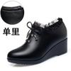 Women Spring Autumn New Fashion Lace Soft Leather Platform Pumps Korean Style Casual Waterproof Pointed Toe Single Shoes
