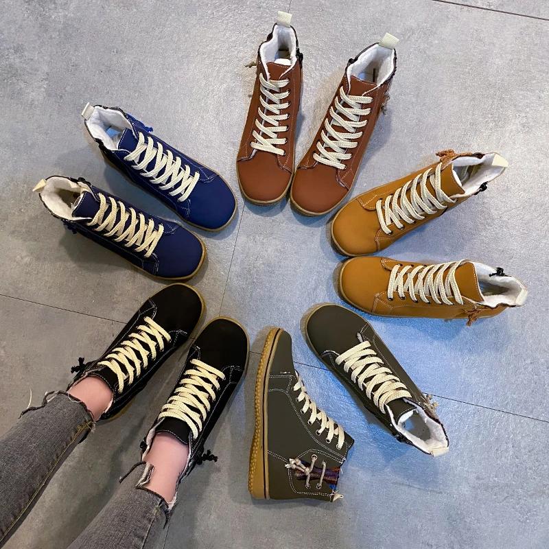 Fashion Women Plus Size Short Plush Warm Ankle Boots Platform Low Heels Booties Hight Top Zip Shoes Ladies Cowboy Style Footwear Winter