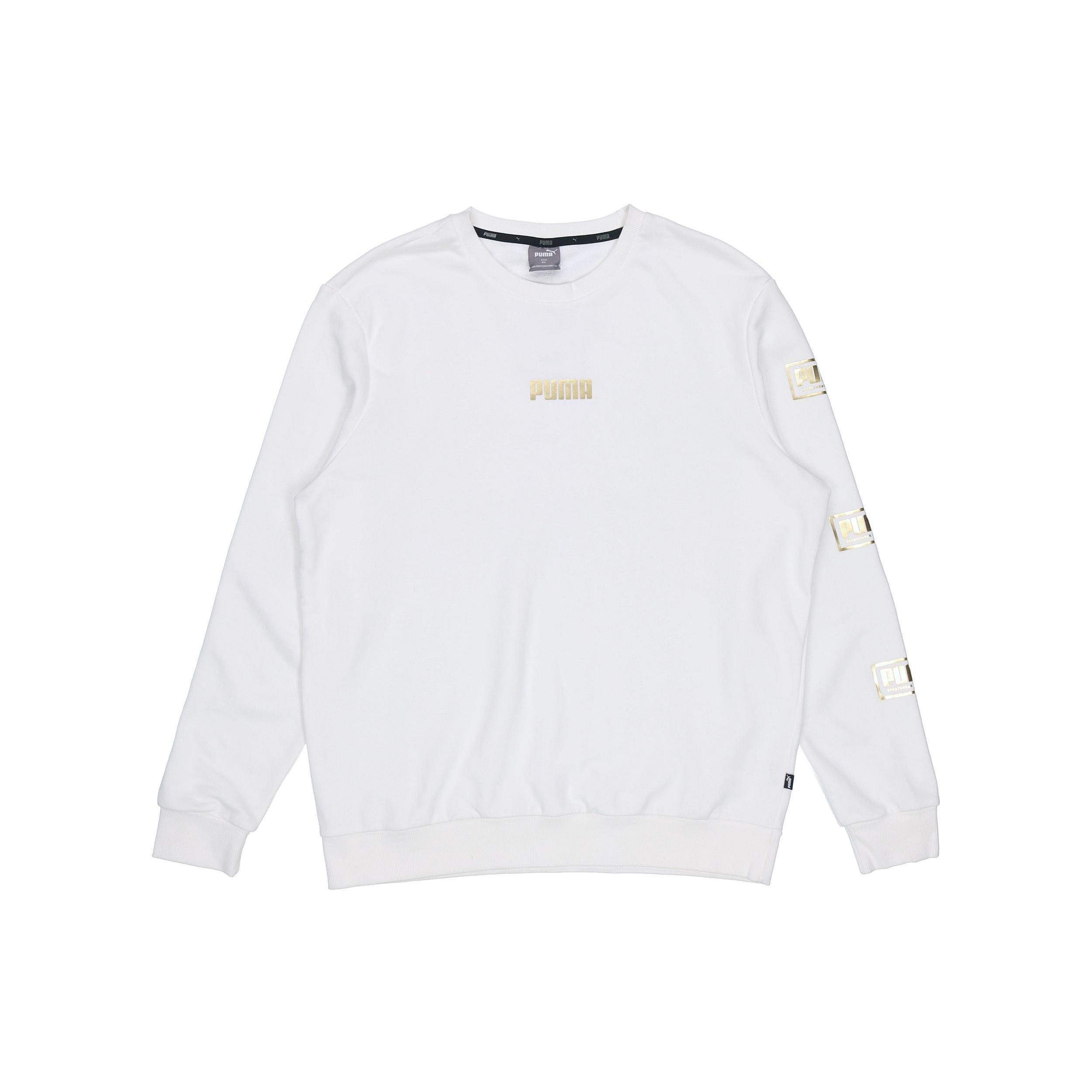 PUMA Holiday logo Bronzing Printing Casual Sports Round Neck Pullover White Men s 586348-02 L