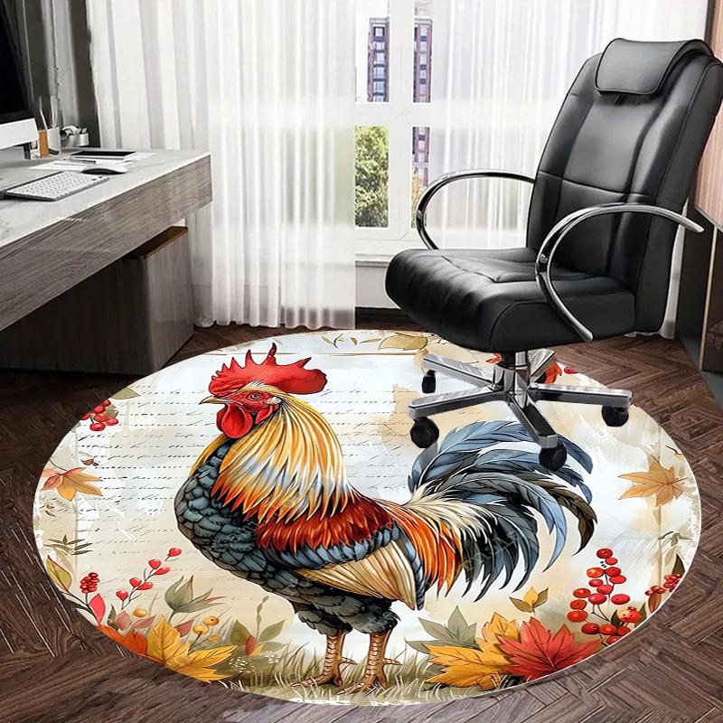 1pc Office Carpet Chair Mats Autumnal Rooster with Berries and Leaves Perfect for Decorating Office Chairs, Living Rooms, Or Bedrooms