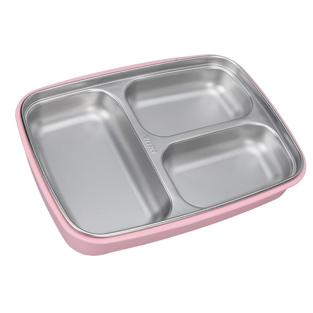 Thermal Insulation Bento Lunch Box 3 Grids Leakproof 304 Stainless Steel Bento Lunch Box for Students School Office Pink