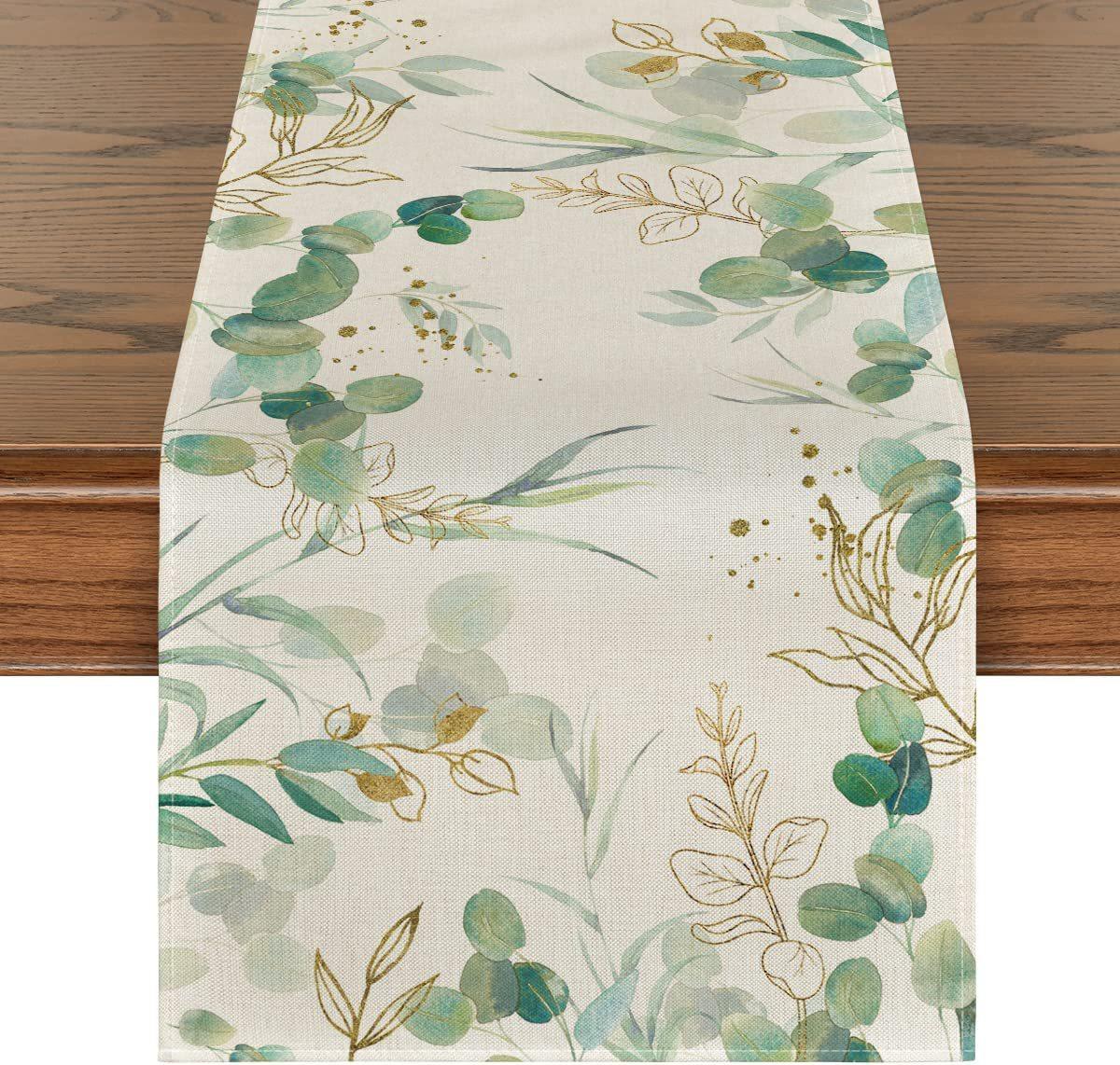 

Растение, зеленые листья, весенняя атмосфера, льняная скатерть, украшение для кухонного стола, скатерть 33x180cm