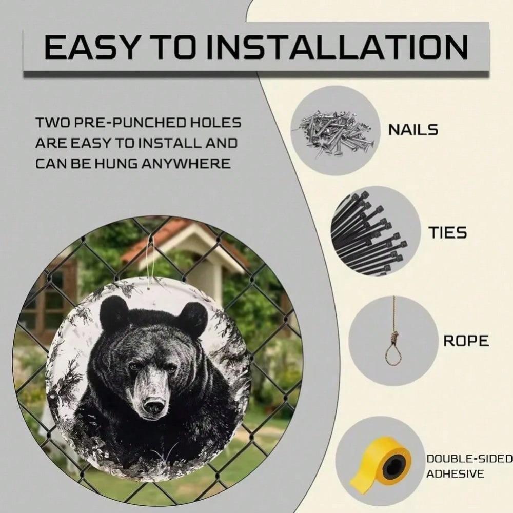Round Tin Sign Bear Vintage Rustic Metal Wall Art Home Pub Decor