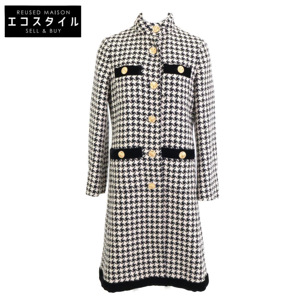 Gucci Excellent Condition Houndstooth with Gold Buttons Coat 38 White X blackUsed