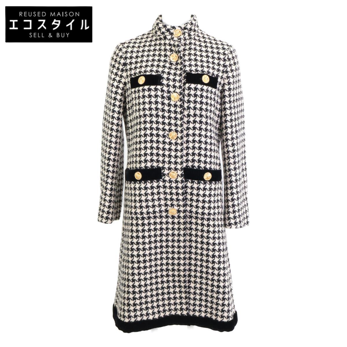 

GUCCI Excellent condition houndstooth with gold buttons coat 38 White x blackUsed