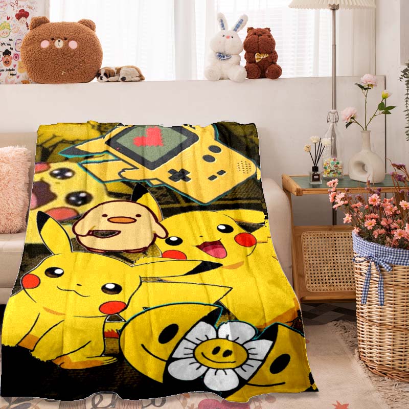 2026 New1PC Pokémon Pikachu Pattern Blanket Warm Soft Fluffy Kids and Adults Sofa Bed Throw Blanket Outdoor Travel Camping Luxur