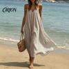 Slim Fit Summer Dress Women's Spaghetti Strap Beach Sundress, Sleeveless V Versatile Holiday Neck Cami Dress, Loose Flowy Vacation Long