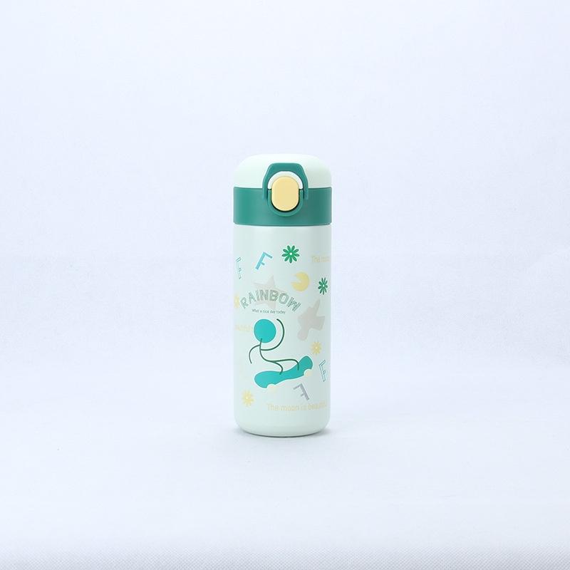 Cute Cartoon Stainless Steel Insulated Travel Cup For Students зелёный