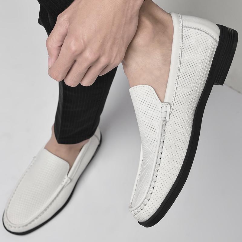 New Genuine Leather Men Casual Shoes Luxury Brand Mens Loafers Moccasins Breathable Slip On Black/white Driving Shoes Size 36-46