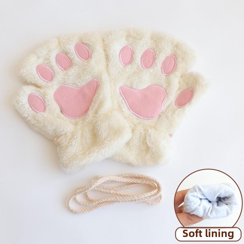 

Женские перчатки, симпатичные перчатки с кошачьими когтями, осенние и зимние, теплые и холодные перчатки, плюшевые перчатки с полупальцами, утолщенные плюшевые студенческие перчатки для письма one size белый