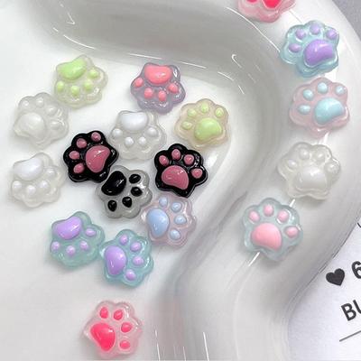 20 st 3D Självlysande Kattpote Nagelberlock Harts Tecknad Transreflekterande Manikyrprydnader Mini 3D Nagelkonstdekoration