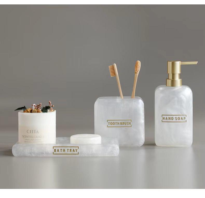 Hotel-Style Refillable Pump-Action Hand Sanitizer Bottle and Bathroom Shelf Tray Set