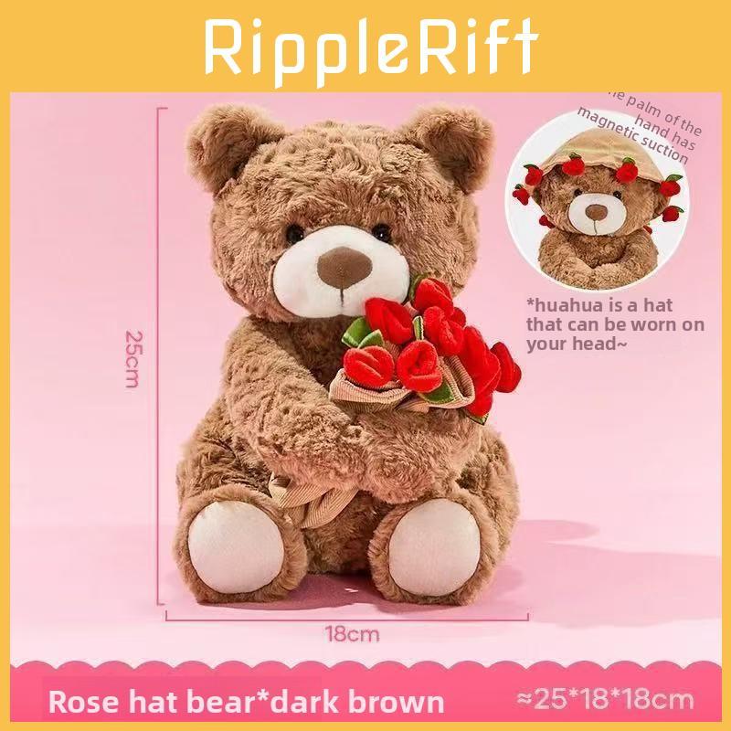 Cute Teddy Bear Plush Doll With Embracing Rose Decorations For Gift Holiday