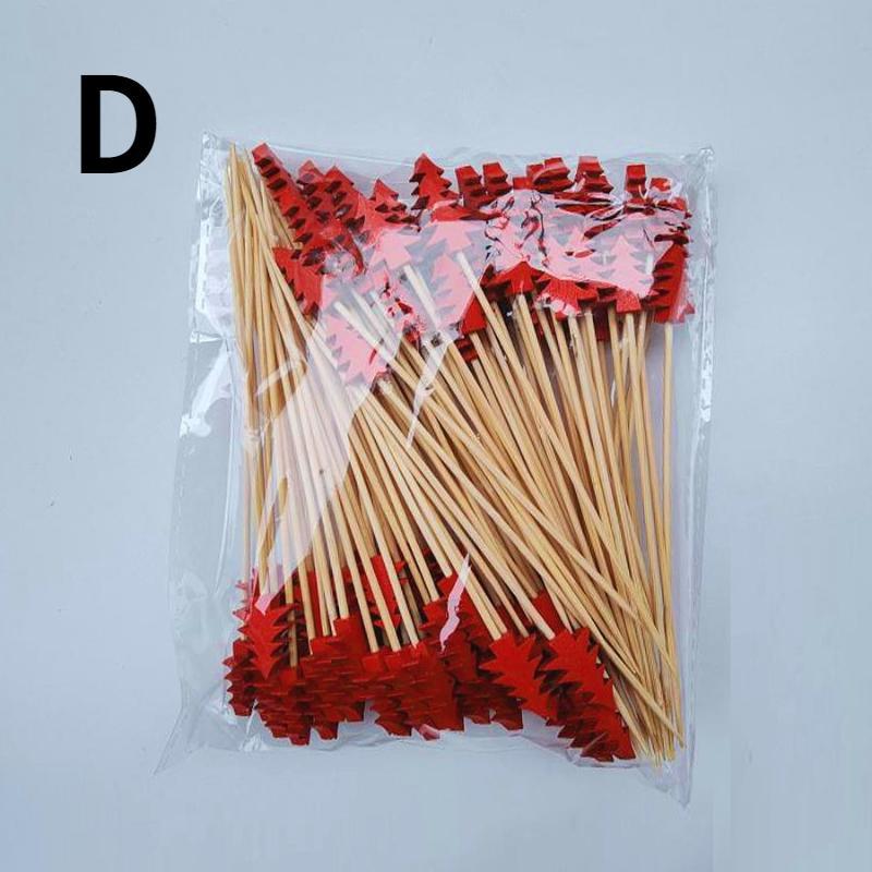 100Pcs Christmas Disposable Bamboo Skewers Food Picks Fruit Fork Christmas Party Cake Dessert Salad Sticks Toothpick Skewer
