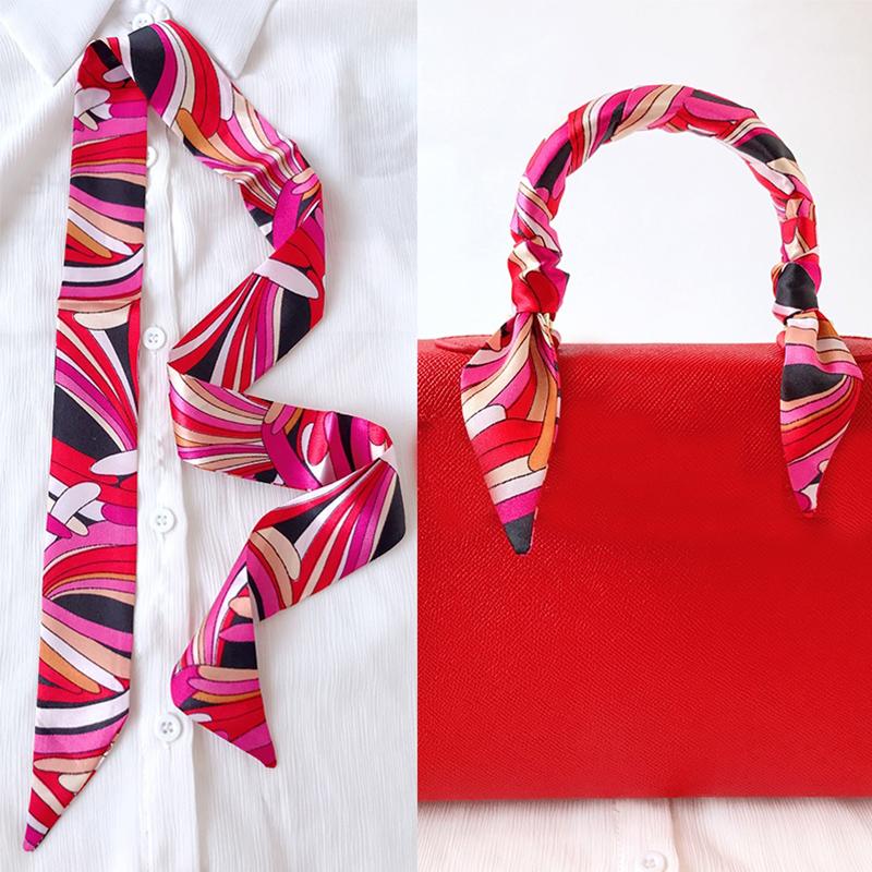 4cm* 95cm Woman Thin Imitation Silk Scarf Long Hair Strip Headband Neckerchief Fashion Bag Handle Ribbon Scarf Female Tie