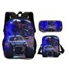 Monster Jam Backpack Pencil Box Shoulder Bag 3Pcs Set Cartoon Printed New Trendy Student School Best Campus Companion