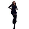 Abito da Donna Sexy Trasparente in Pizzo Bodycon Midi, Vestito Tubino Scollo Tondo Aderente con Cut-out per Outfit Crossborder Europei Americani