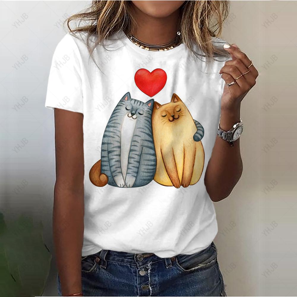 Sommer Rundhals 3D Katzenprint Top Modische Lässige Kurzarm Damen T-Shirts