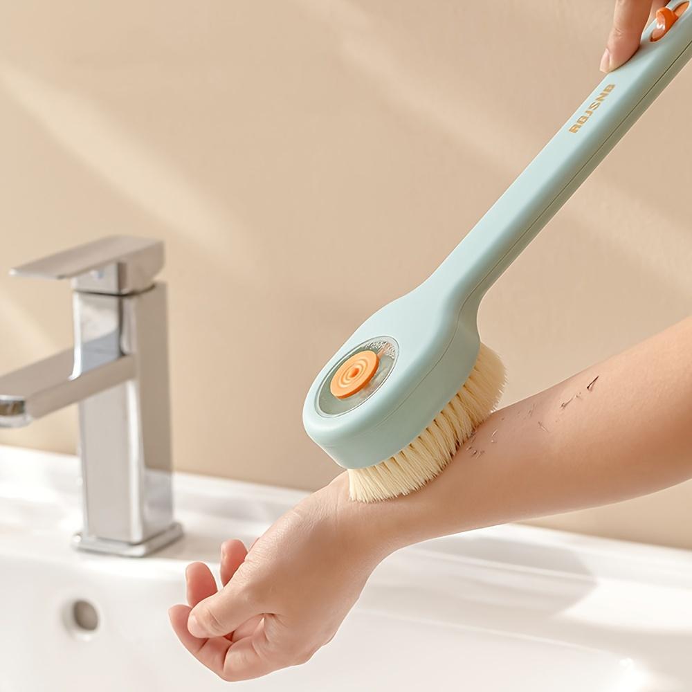 Flüssigbadbürste hinzufügen, Badbürste, Drückbadbürste, Unisex-Badbürste mit langem Griff, Rückenbürste mit weichen Borsten
