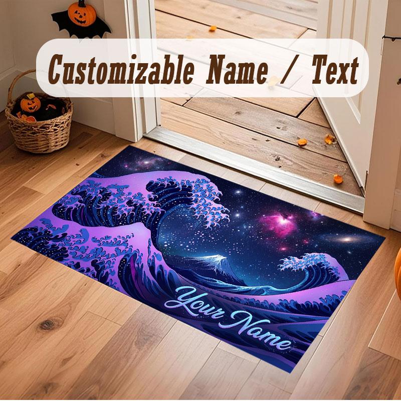 Octopus Sea Life Theme Crystal Velvet Floor Rug Personalized Custom Name Text Warm Carpet Home Decoration