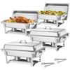 Rectangle Chafing Dish, 9 Qt 4 Pack Stainless Steel Chafing Dish, Food Warmer Chafer Complete Set with Hollow Handle, 2 Food Tongs, Lid