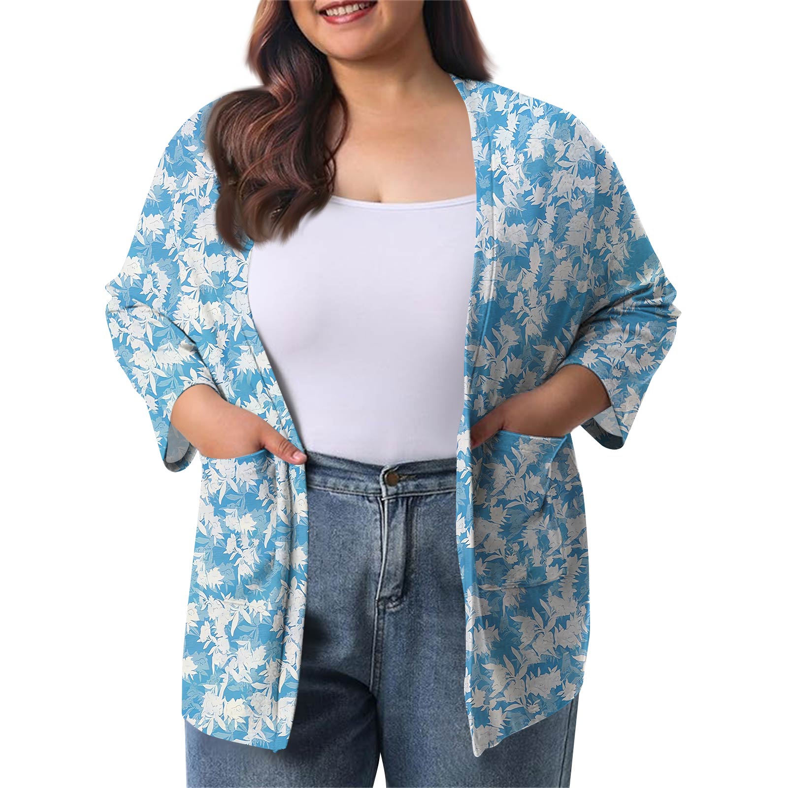 

Женский осенне-зимний модный повседневный однотонный кардиган-жакет длиной до середины бедра с рукавом 3/4 XL небесно-голубой