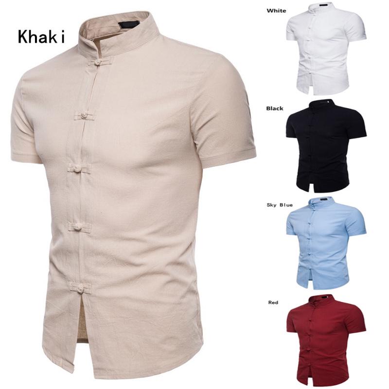 YIhujiuben Mens Mandarin Collar Short Sleeve Chinese Style Casual Button Down Top YIhujiuben Mens Mandarin Collar Short Sleeve Chinese Style Casual Button Down Top