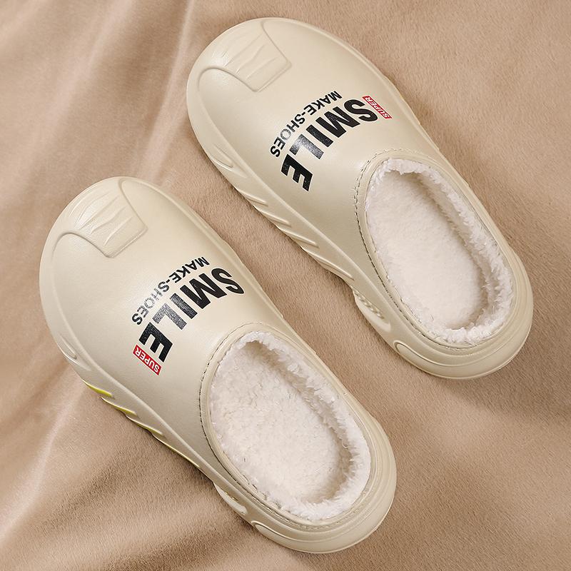Herrenschuhe Winter Warme Schuhe Plüschfutter Indoor Baumwollpantoffeln Schlichte Plateau Außenküchenschuhe Haus Wasserdichte Pantoffeln