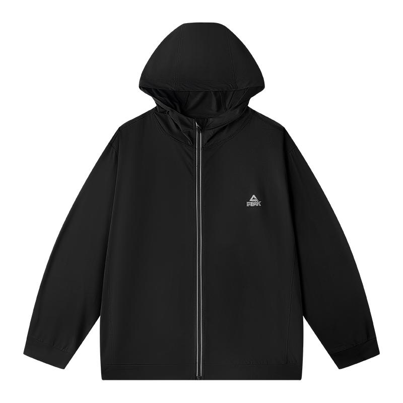Peak Lightweight Breathable Quick-Dry Fitness Hooded Cardigan Windbreaker Jacket Unisex Outerwear Black DF6336917