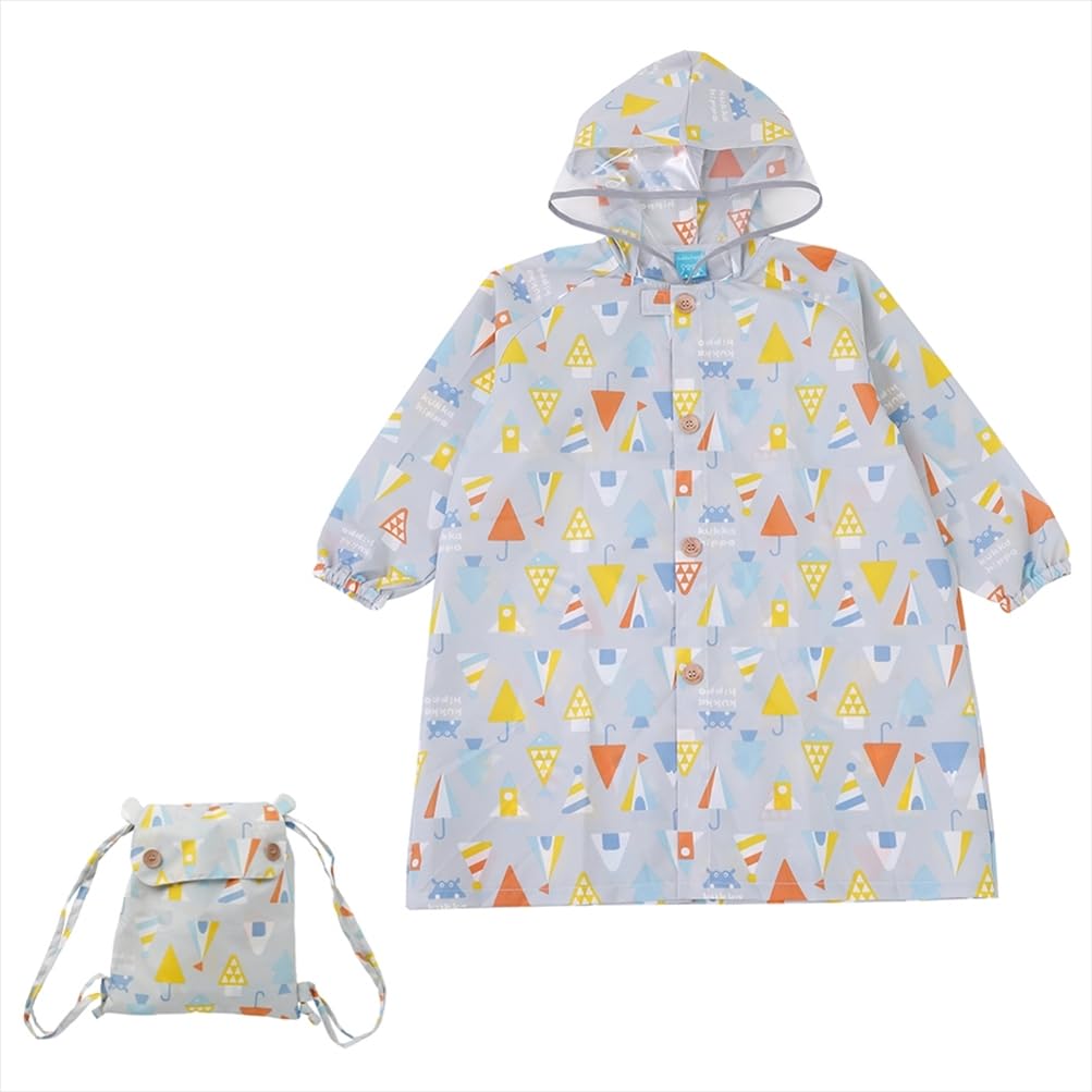 Ogawa Kukka Hippo Triangle with Reflective Backpack with Storage and Adjustable Tucks for Wearing Over a Backpack Kids' Raincoat, 120cm, Tape,